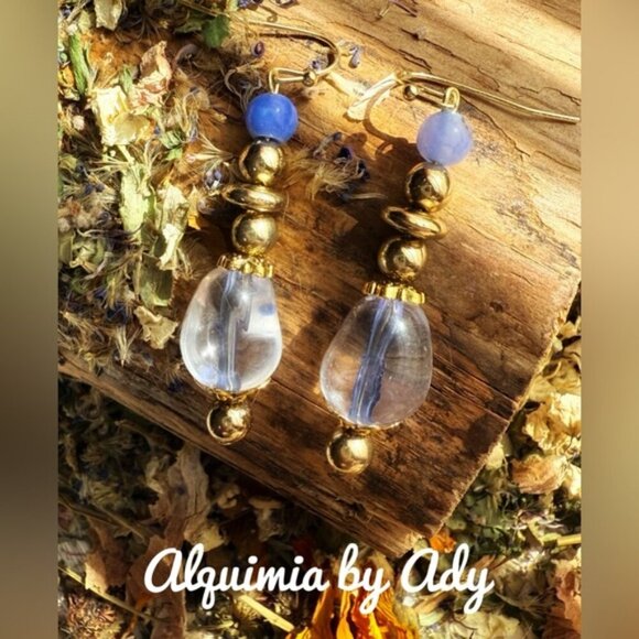 Gold statement aquamarine earrings - Picture 1 of 1